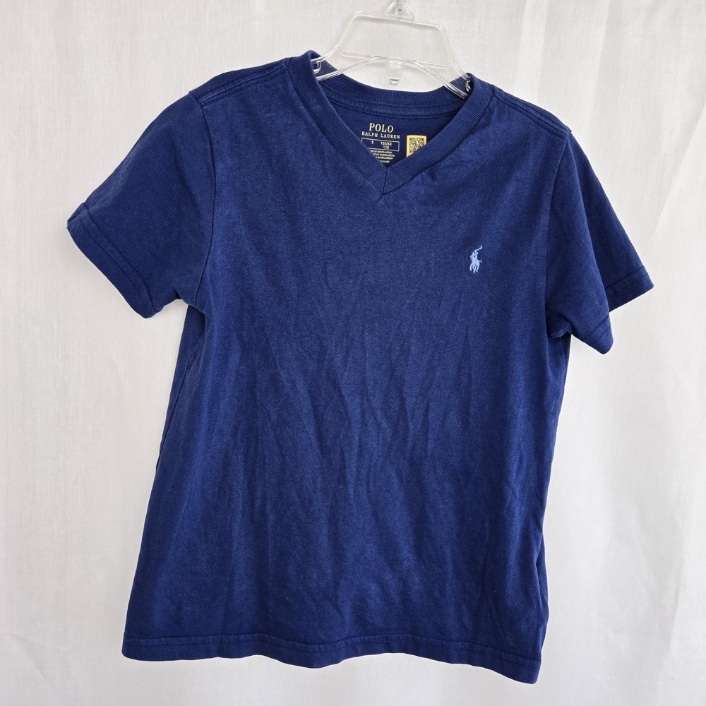 Polo Ralph Lauren Boys Blue V-Neck T-Shirt Size 5 Short Sleeve Cotton